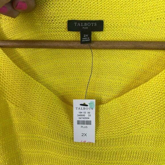 Talbots NWT Yellow Ribbed Cap Sleeve 100% Linen Knit Top Women's Size 2X - Picture 6 of 11